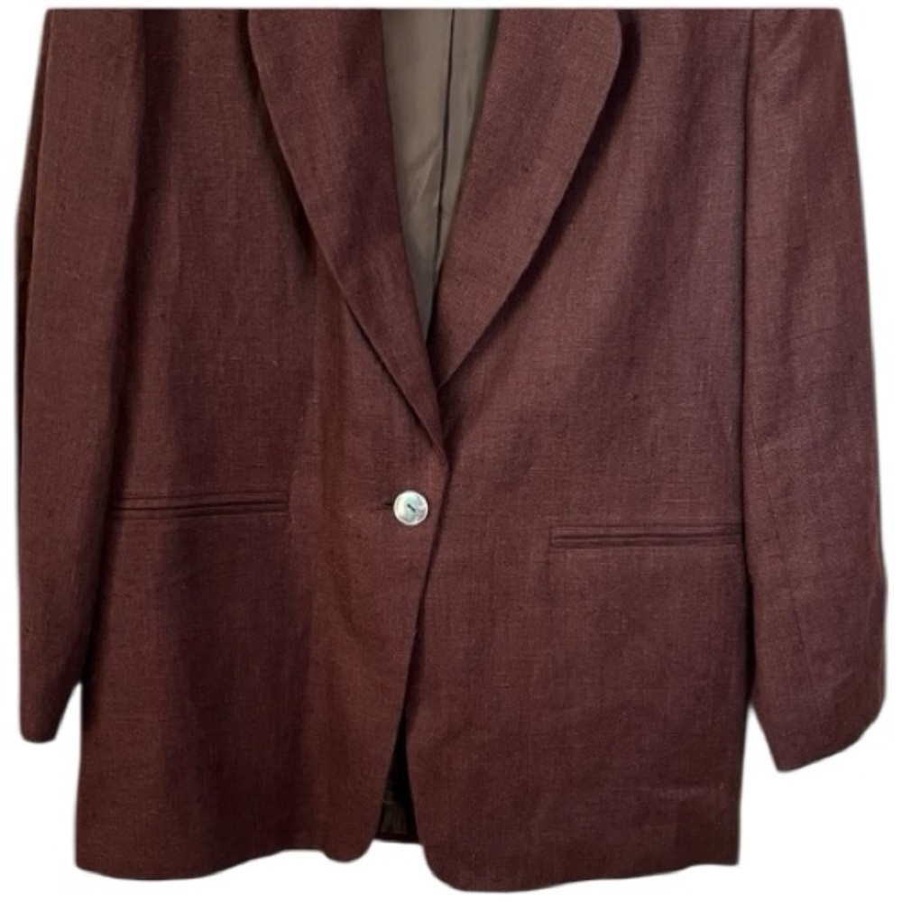 Vintage Harve Benard Chocolate Brown Linen Long Sleeve Blazer Size 4 Tall - Picture 3 of 7